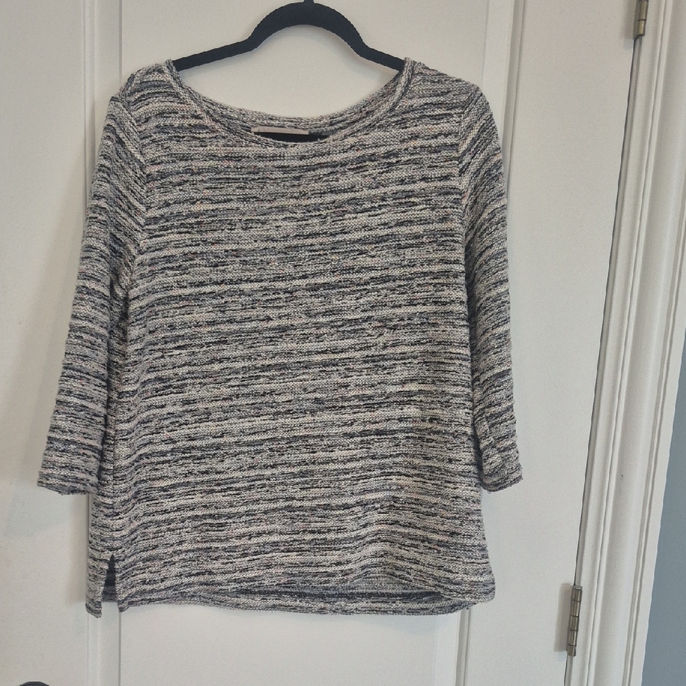 LOFT Black and Cream Speckled Knit Sweater